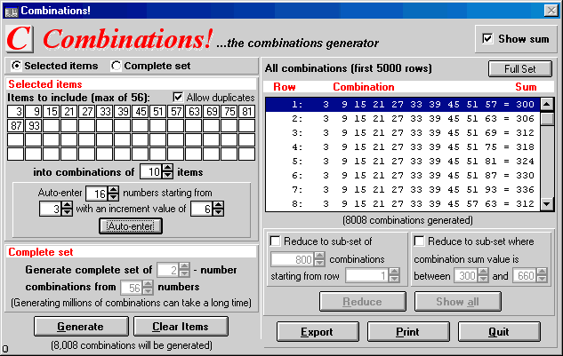 Combinations! for Windows Screenshot